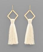 Rhombus & Tassel Earrings- White