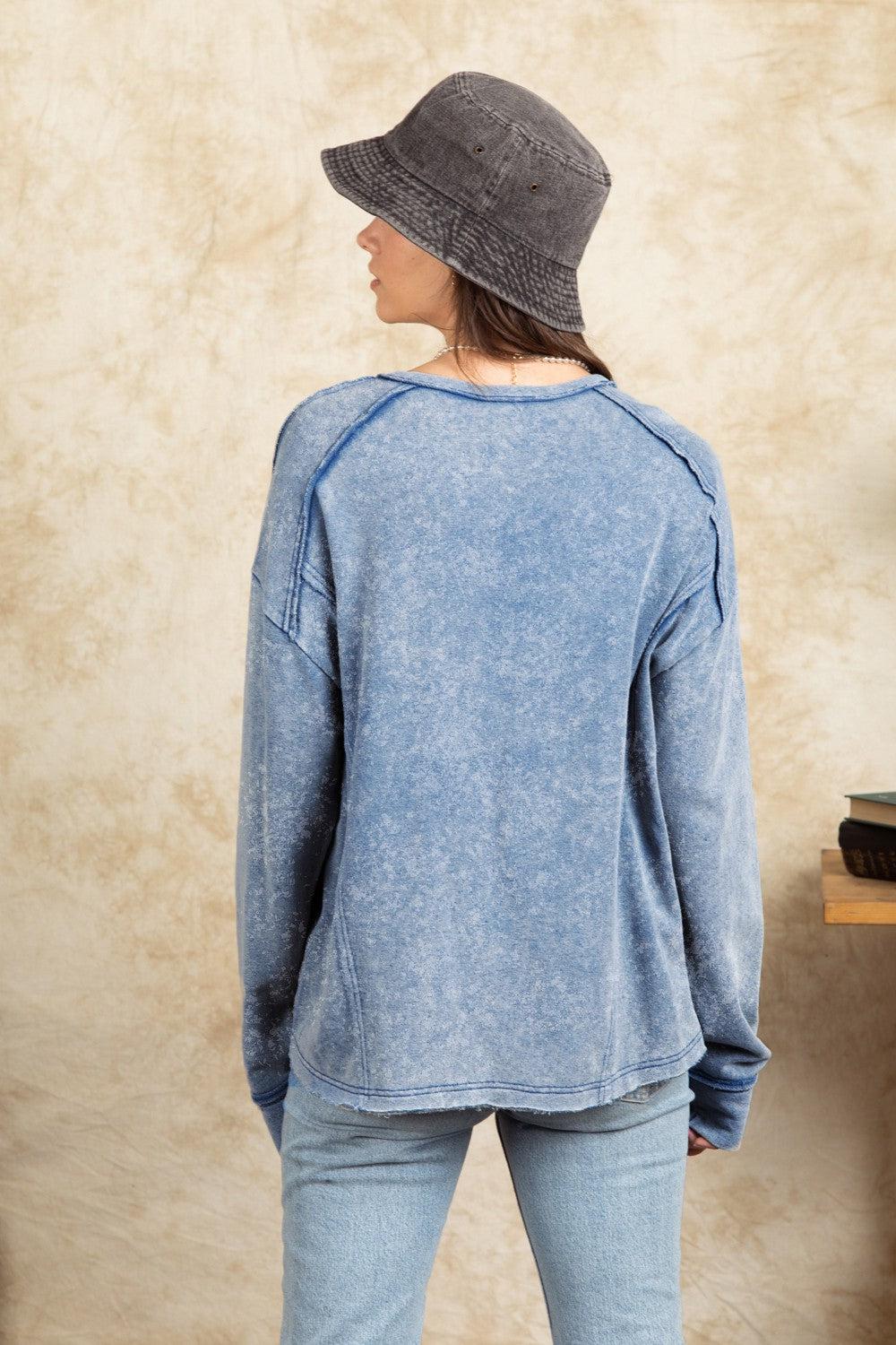 Vintage Wash Knit Top- Denim