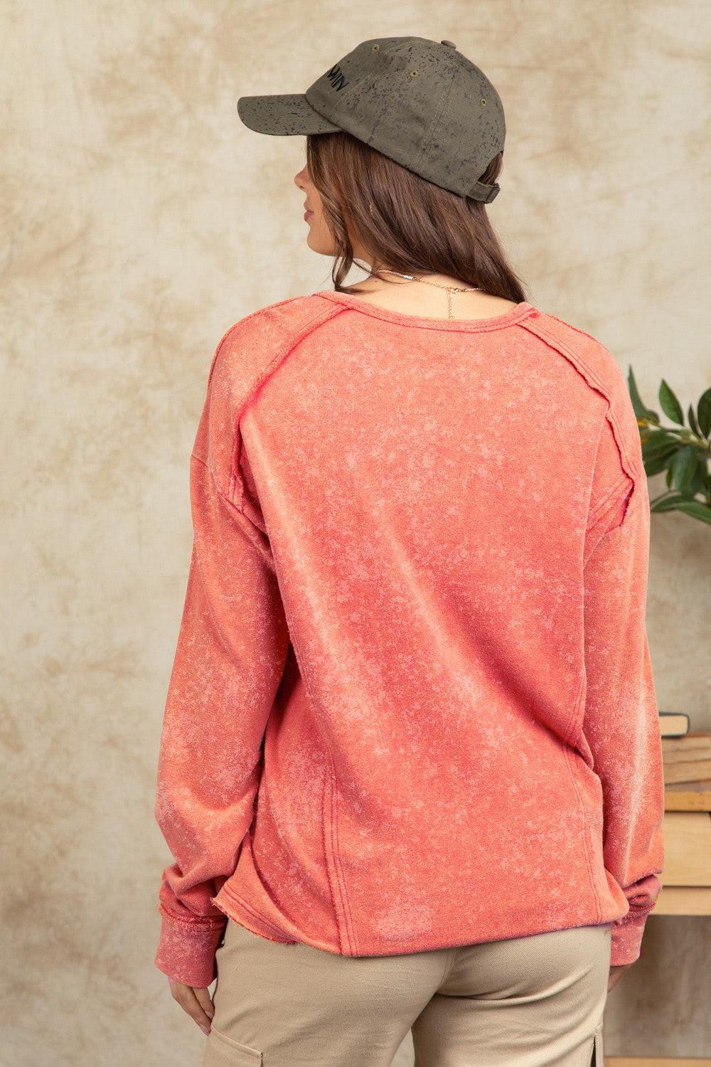 Vintage Wash Knit Top- rust