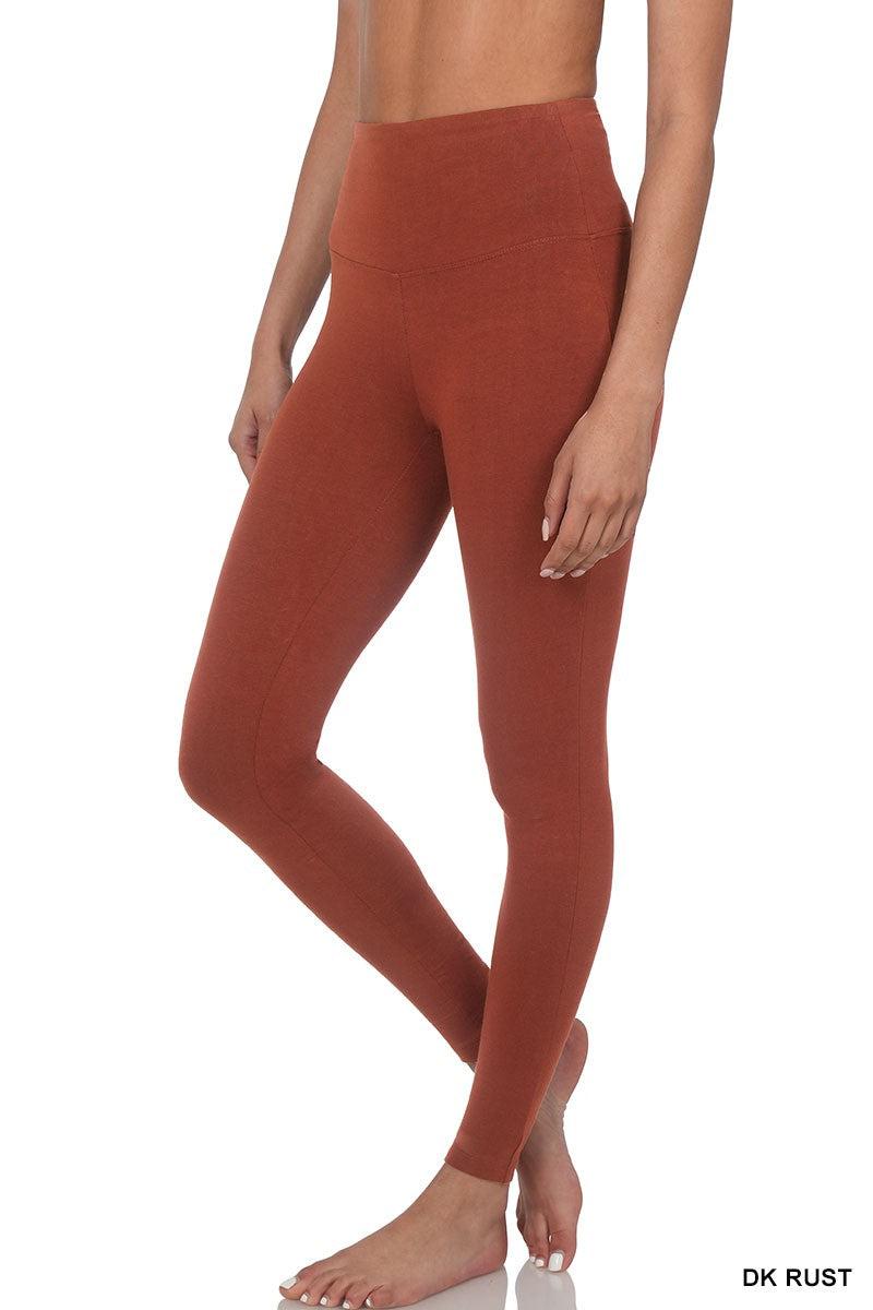 Wide waistband Cotton Full Length Leggings- Dk Rust