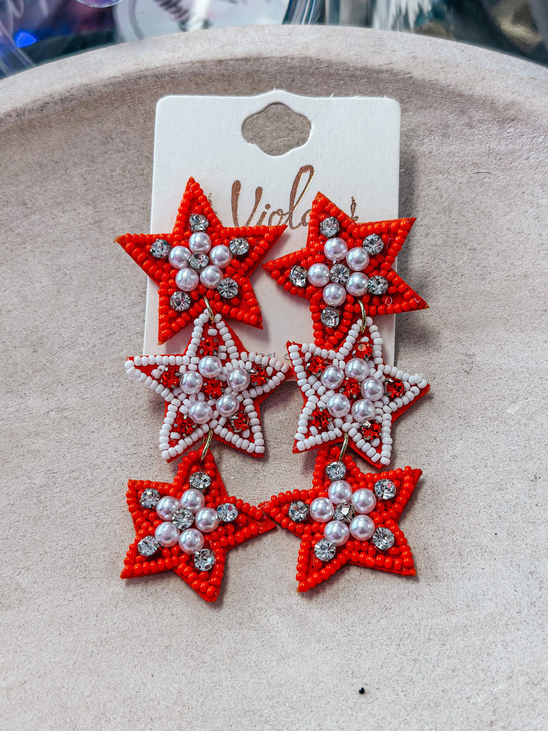 Orange/white Star beaded earrings