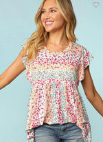 Floral Ruffle Short Sleeve Top