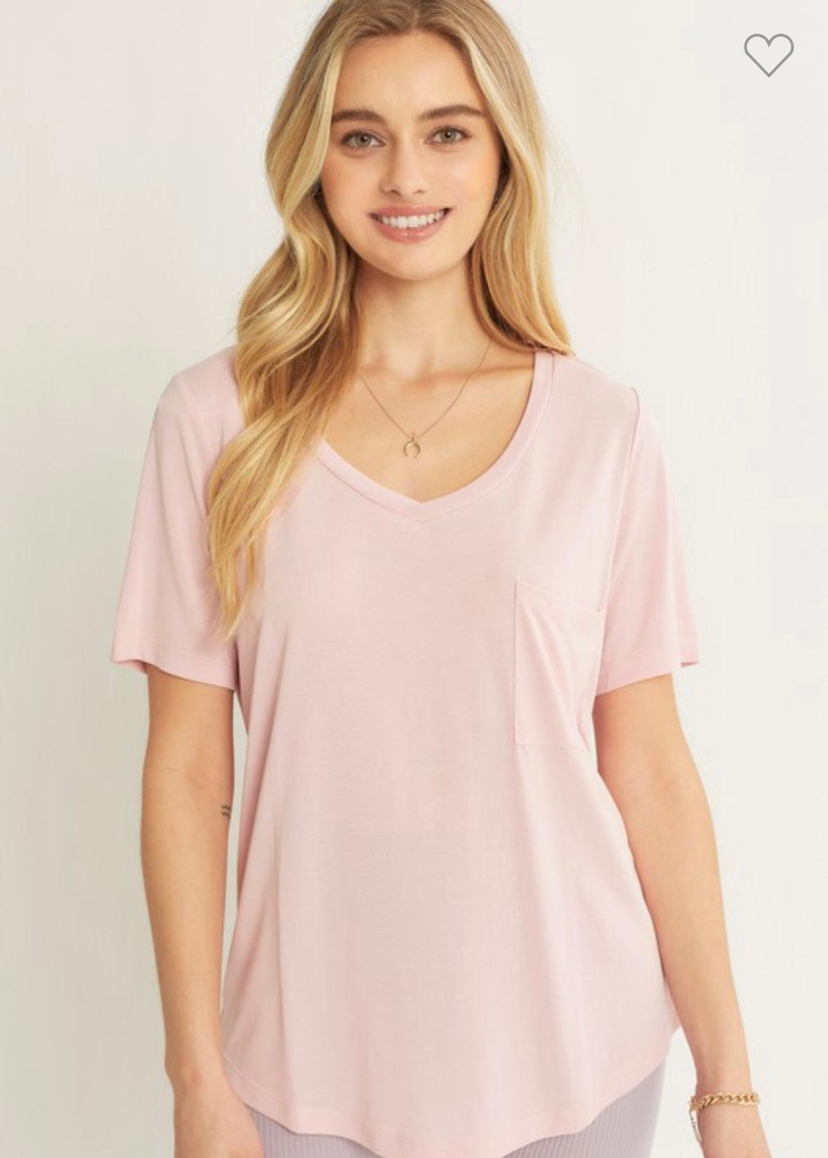 Knit Jersey Basic Pocket Tee- Pink