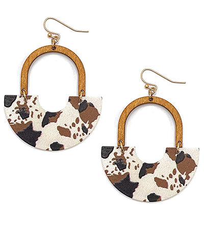 Brown Cow Print/Wood accent Earrings