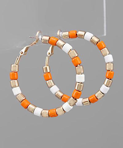 Gameday Orange/White/Gold Beaded Earrings