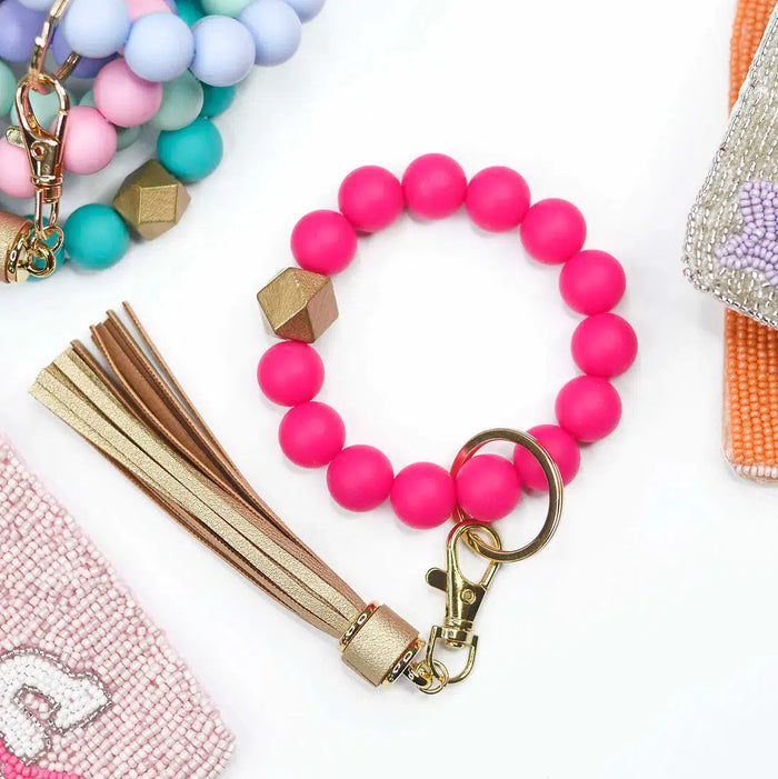Hot pink Silicone bead keychain