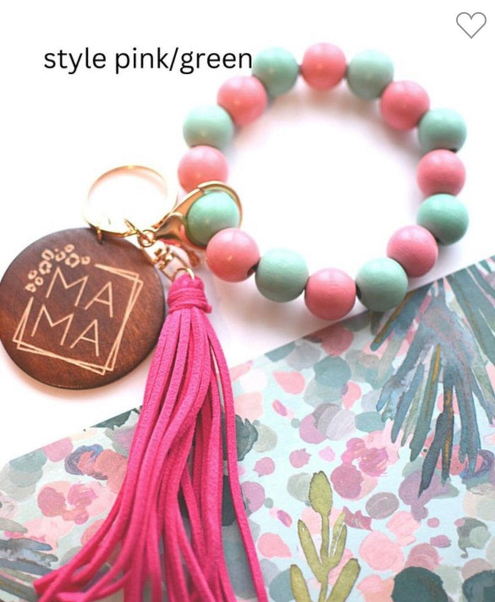 Mama pink/Green tassel bangle