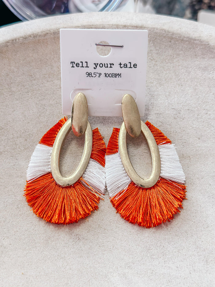 Orange/White Oval Earrings