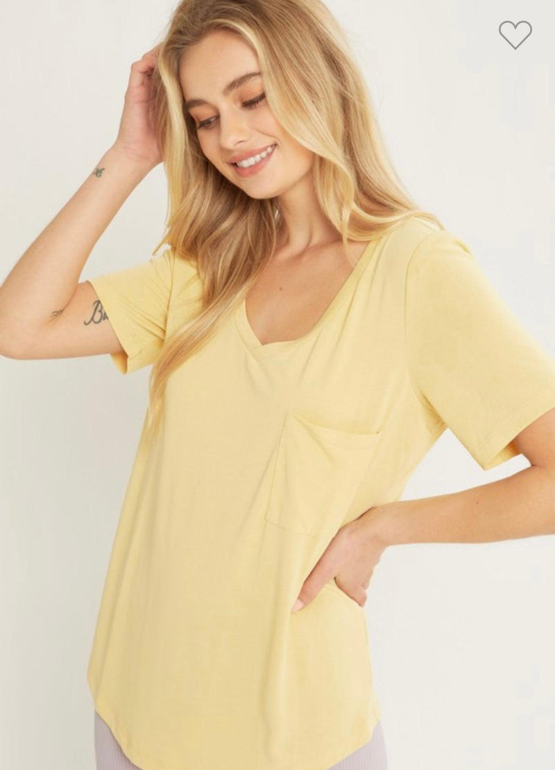 Knit Jersey Basic Pocket Tee- Yellow