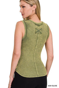 Exposed Seam Tank - Ash Olive