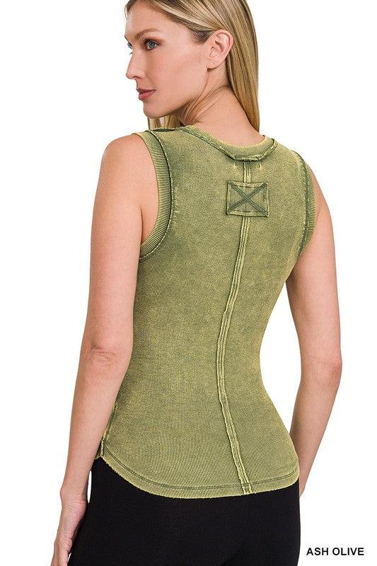 Exposed Seam Tank - Ash Olive