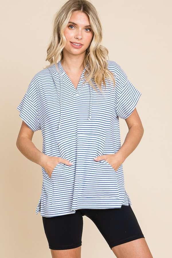 Oversized Short Sleeve Hoodie- blue