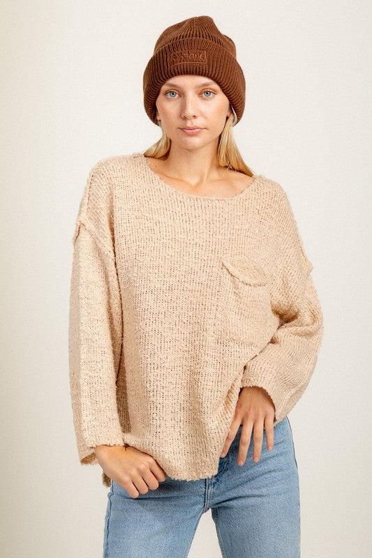 Raw Seam Sweater- Cream