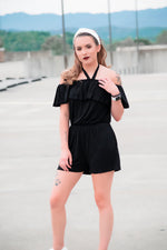 Ruffle Top Romper - Black - 512 Boutique
