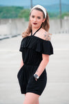 Ruffle Top Romper - Black - 512 Boutique