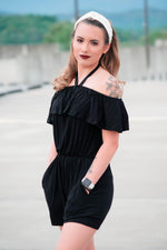 Ruffle Top Romper - Black - 512 Boutique