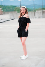 Ruffle Top Romper - Black - 512 Boutique