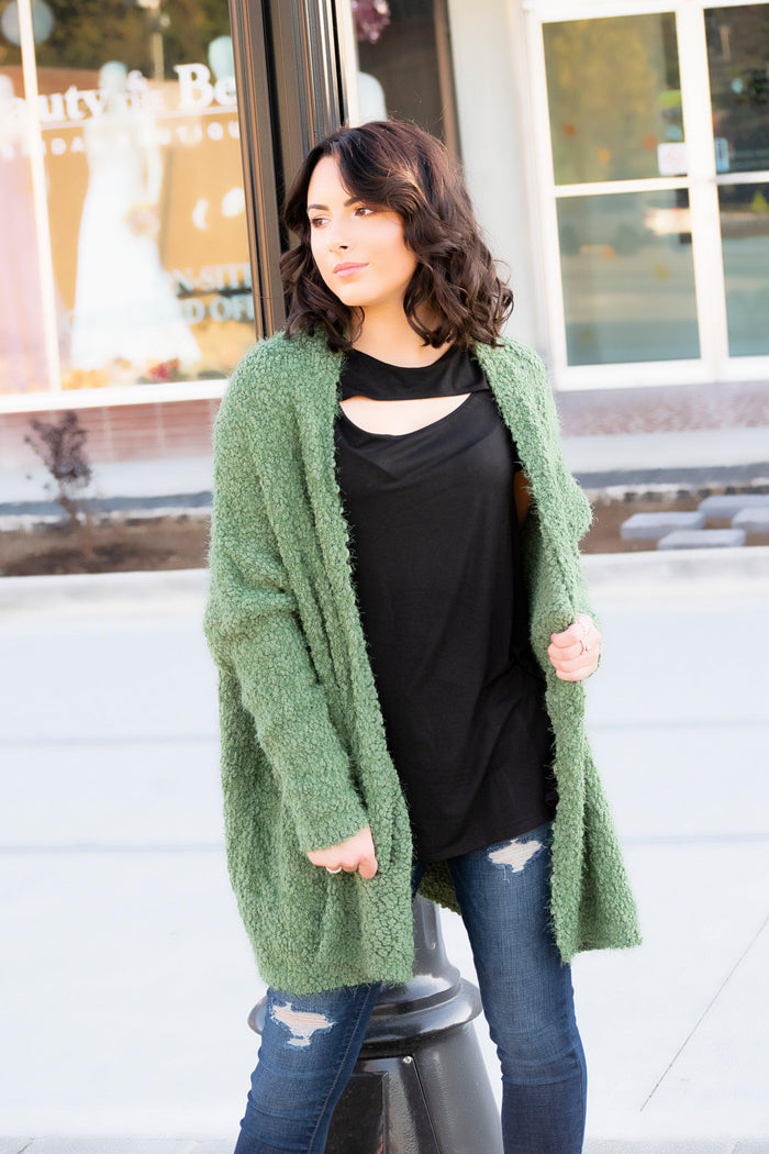 Olive Popcorn Cardigan - 512 Boutique