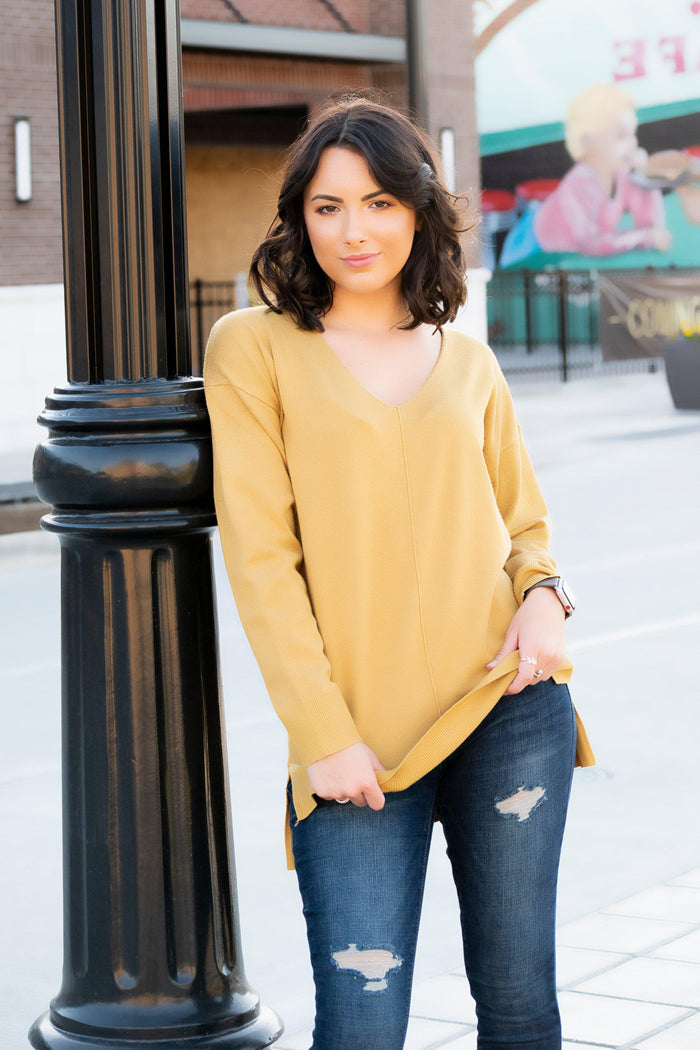 The Madison Sweater- Mustard - 512 Boutique