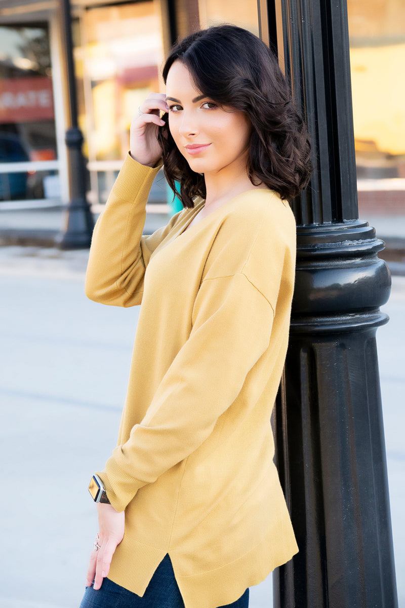 The Madison Sweater- Mustard - 512 Boutique
