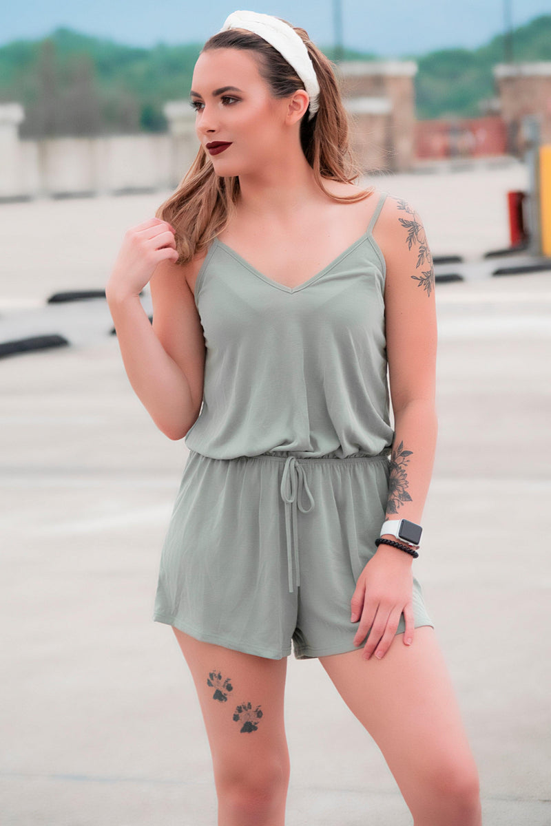 Take My Word Romper Sage - 512 Boutique