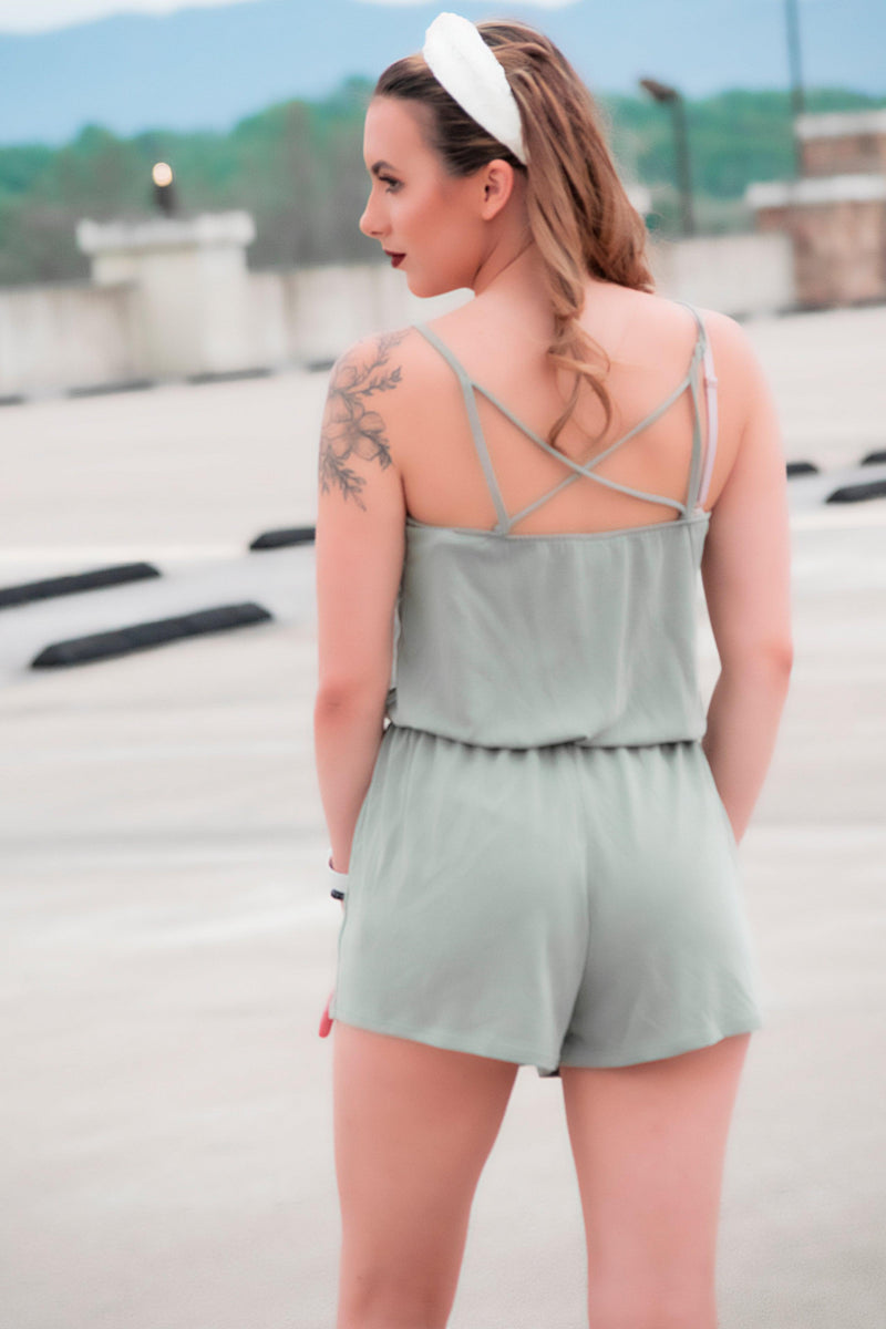 Take My Word Romper Sage - 512 Boutique