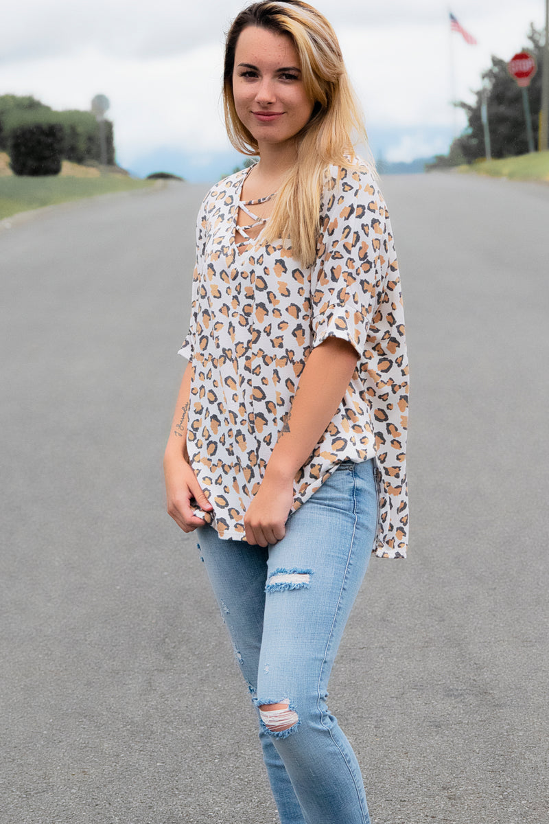 Strappy Animal Print Top - 512 Boutique