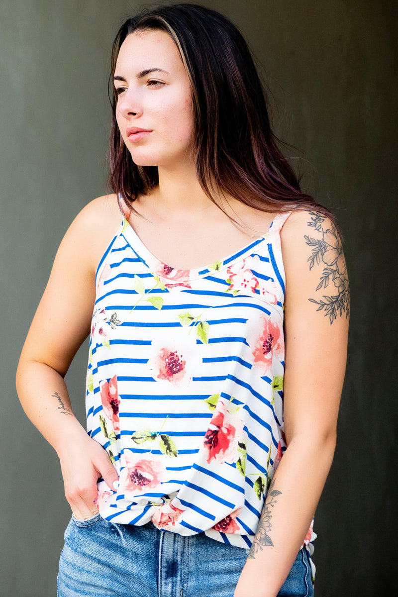 Stripes and Floral Tank - 512 Boutique