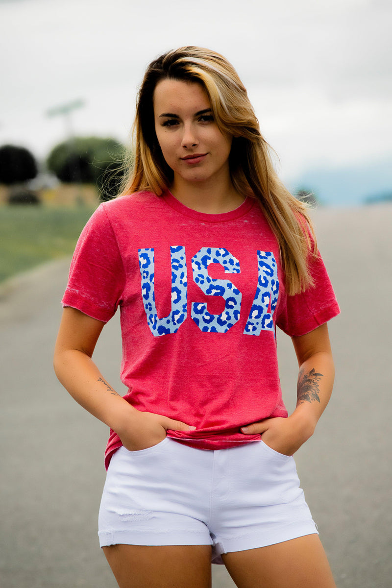 USA Cheetah Tee - 512 Boutique