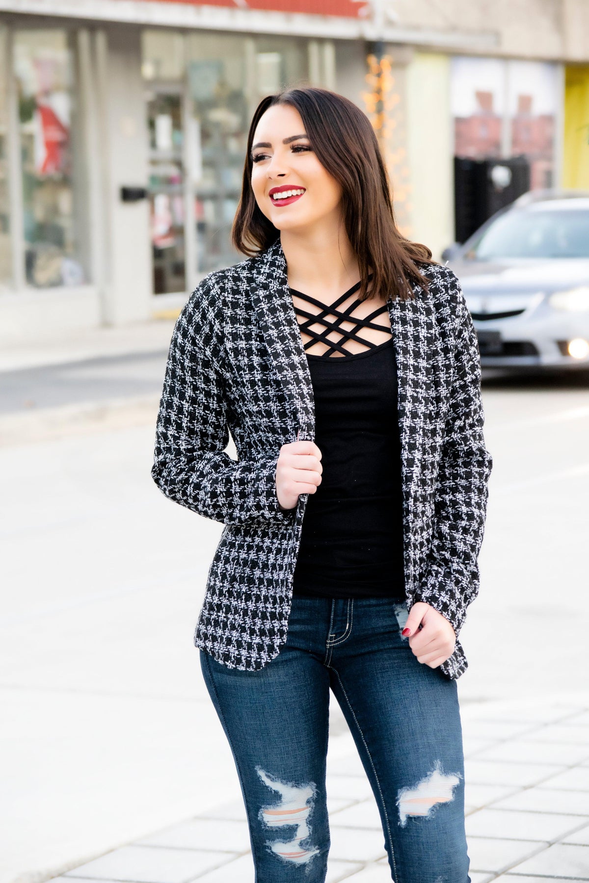 Houndstooth Tweed Jacket - 512 Boutique