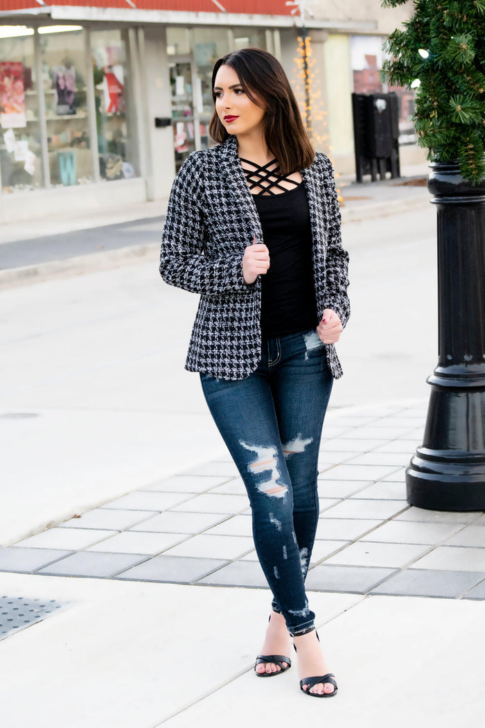 Houndstooth Tweed Jacket - 512 Boutique