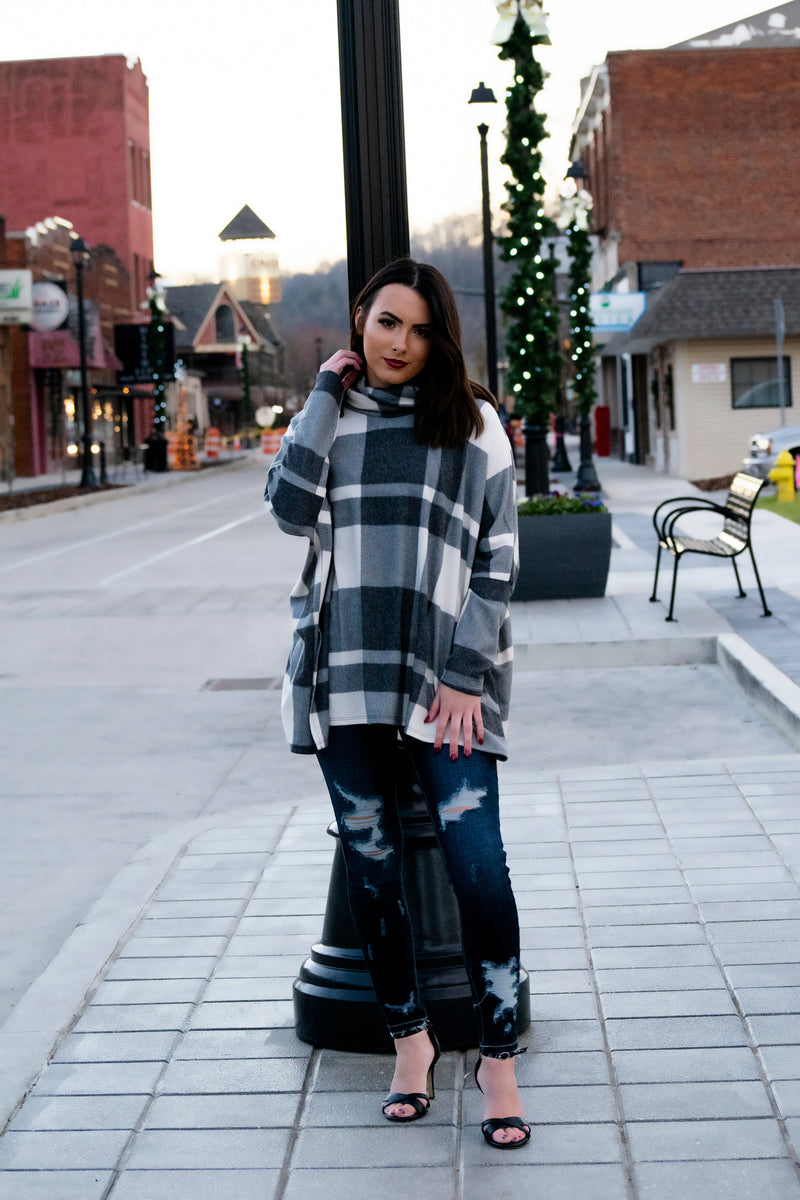 Charcoal Plaid Top - 512 Boutique