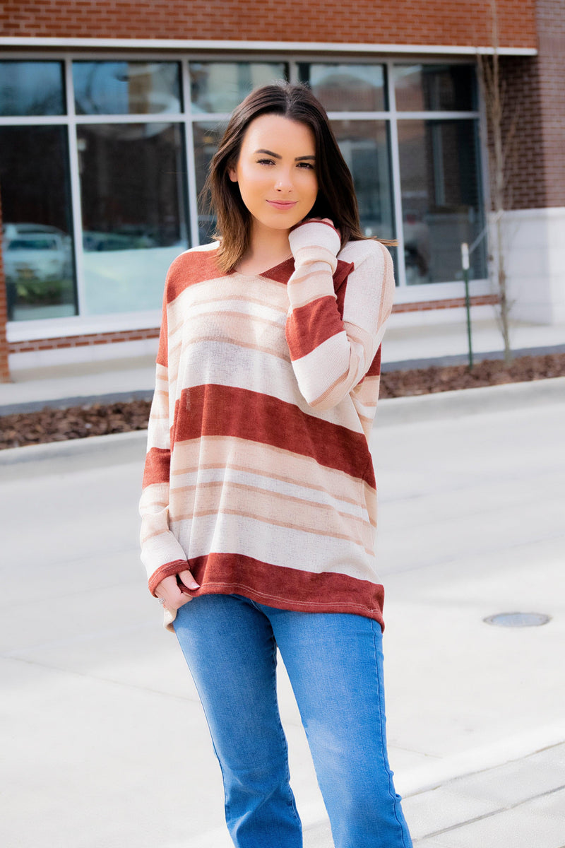 Rust Stripe Lightweight Sweater - 512 Boutique
