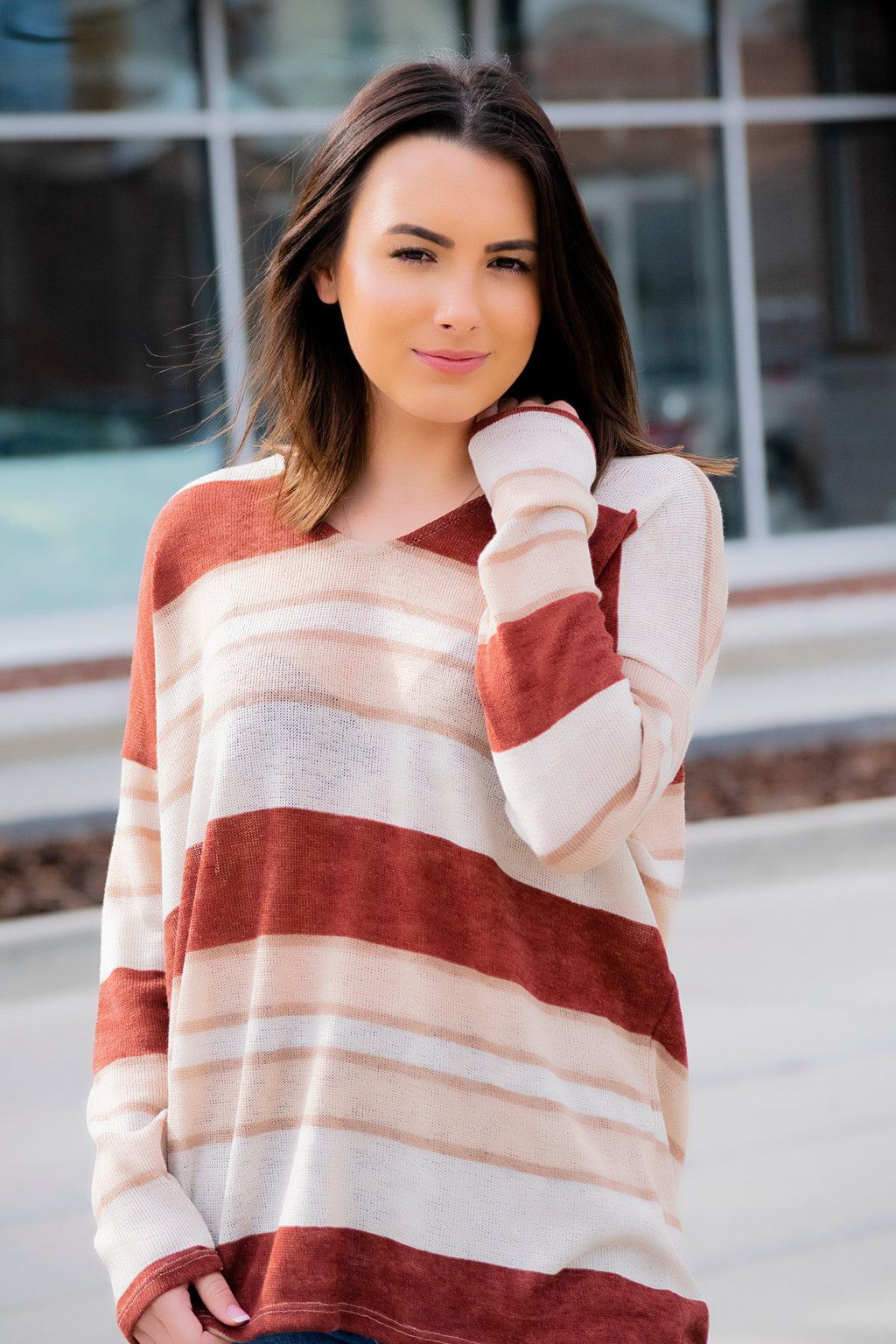 Rust Stripe Lightweight Sweater - 512 Boutique