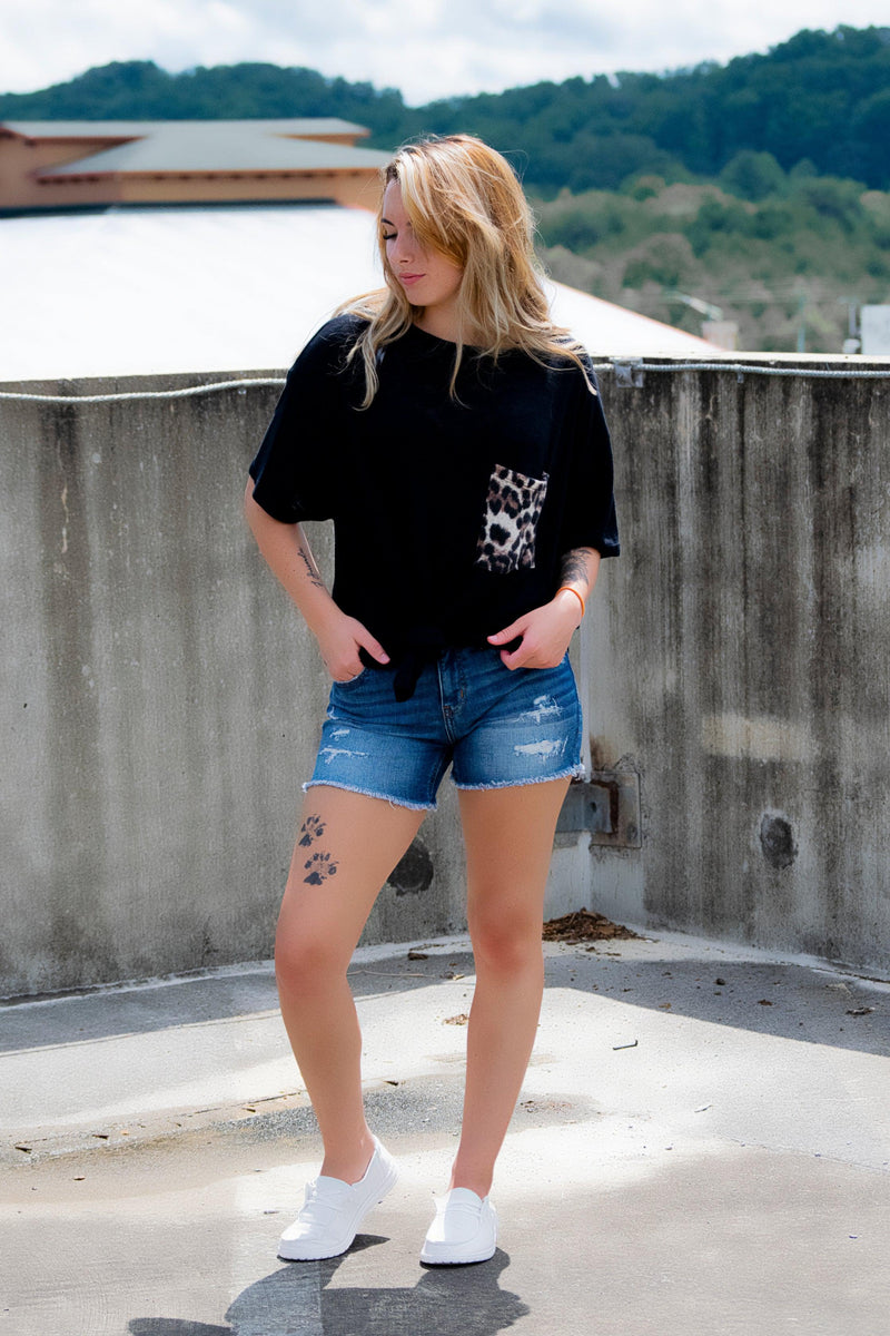 Leopard Print Pocket Top- Black - 512 Boutique