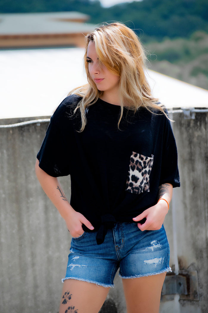 Leopard Print Pocket Top- Black - 512 Boutique