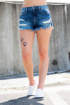LuLu Frayed Shorts- Dark Wash - 512 Boutique