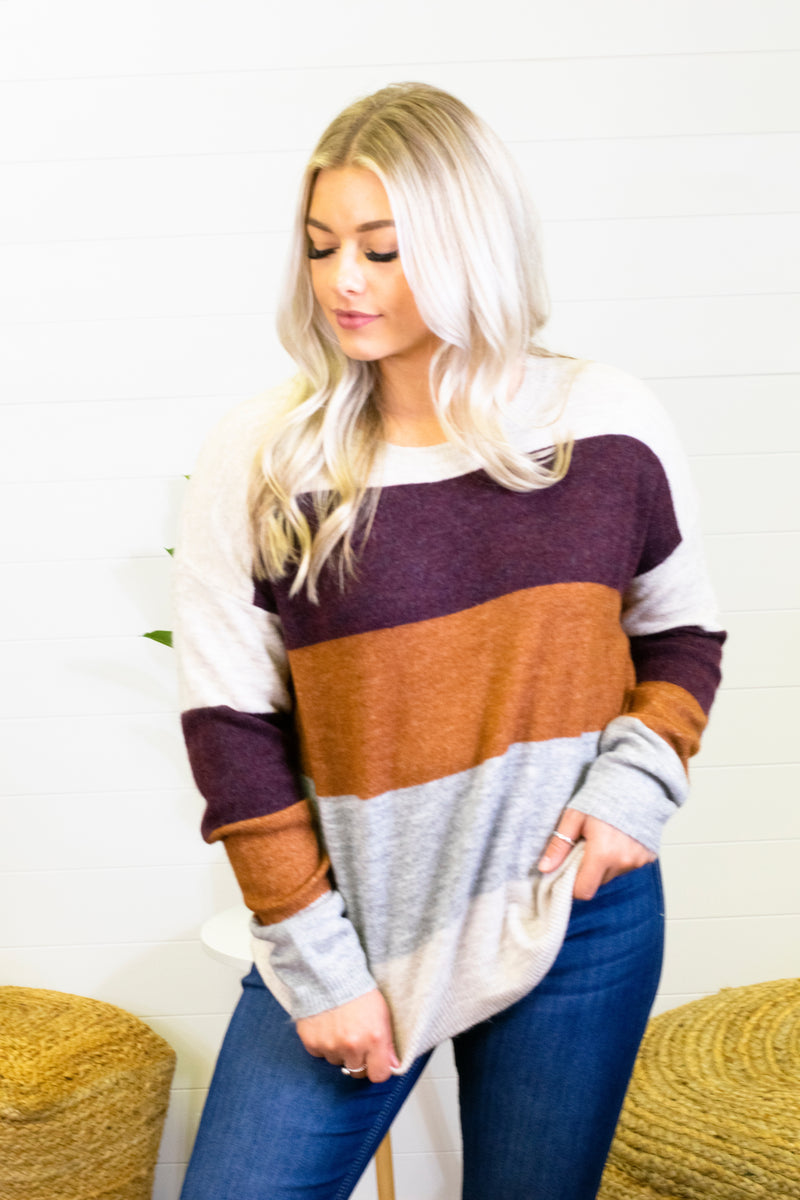 Mountain Escape Sweater - Plum/Camel - 512 Boutique