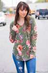 Stop Time Floral Waffle Knit Top -Olive - 512 Boutique