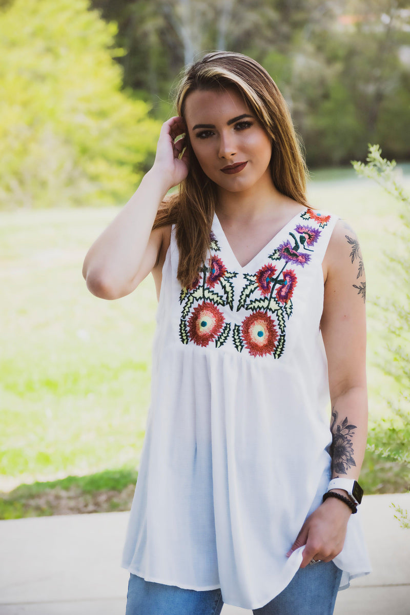 Embroidered Floral Tank - 512 Boutique