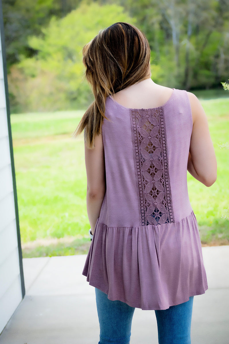 Crochet Back Tank- Mauve - 512 Boutique