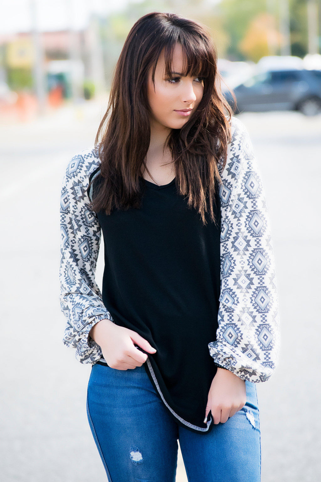Aztec Sleeve Raglan Top - 512 Boutique
