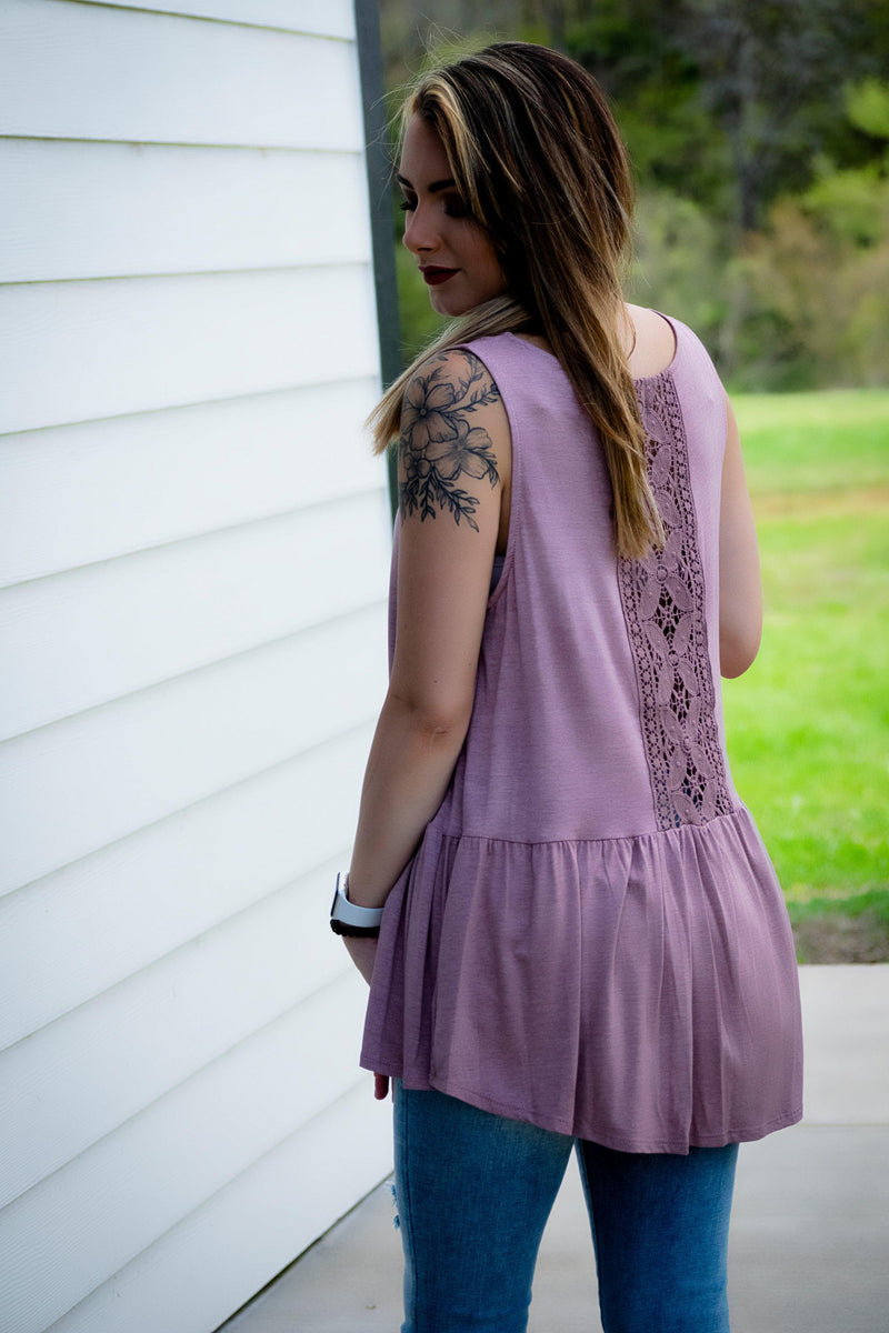 Crochet Back Tank- Mauve - 512 Boutique