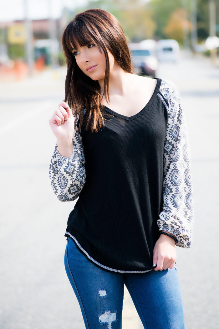 Aztec Sleeve Raglan Top - 512 Boutique