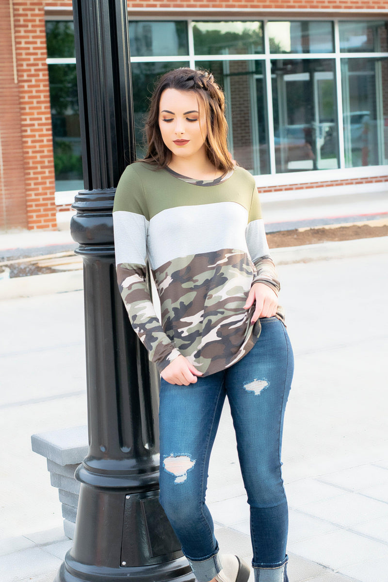 Camo Colorblock Top - 512 Boutique