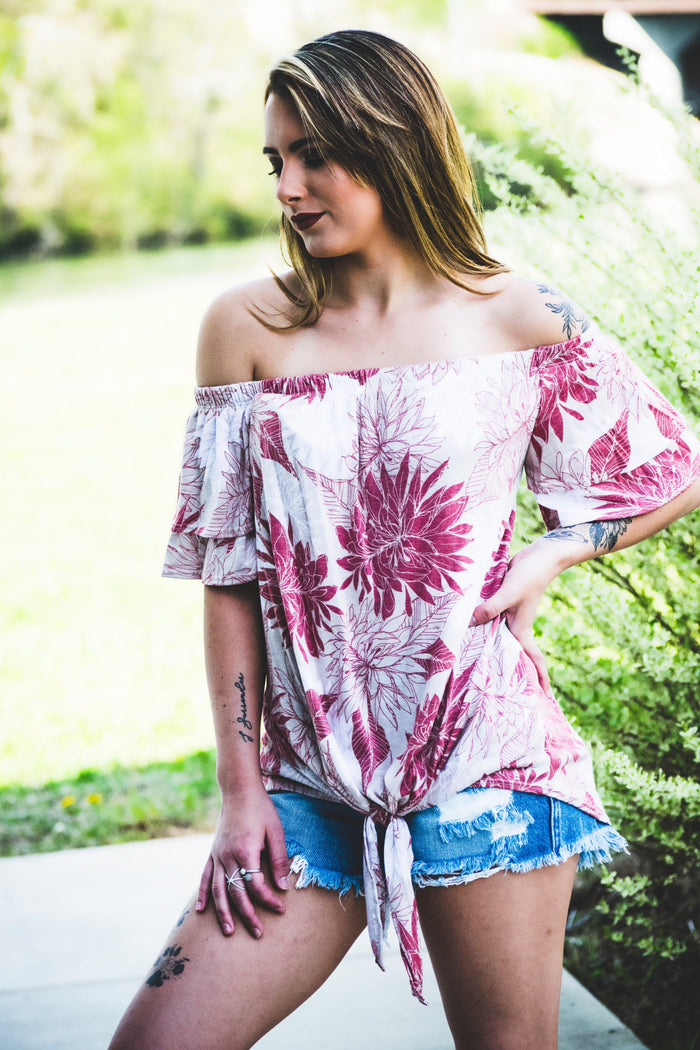 Off Shoulder Floral Top - 512 Boutique