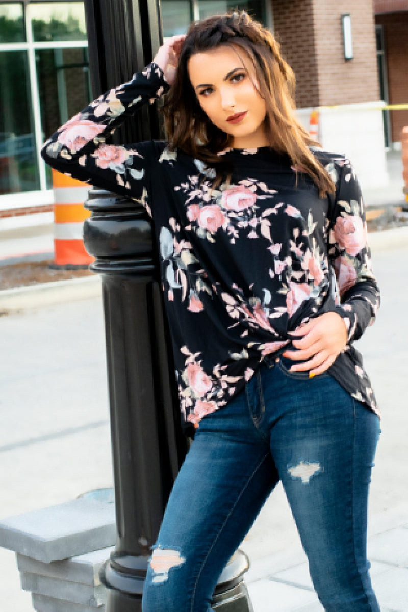 Gabby Floral Long Sleeve Top- Black - 512 Boutique