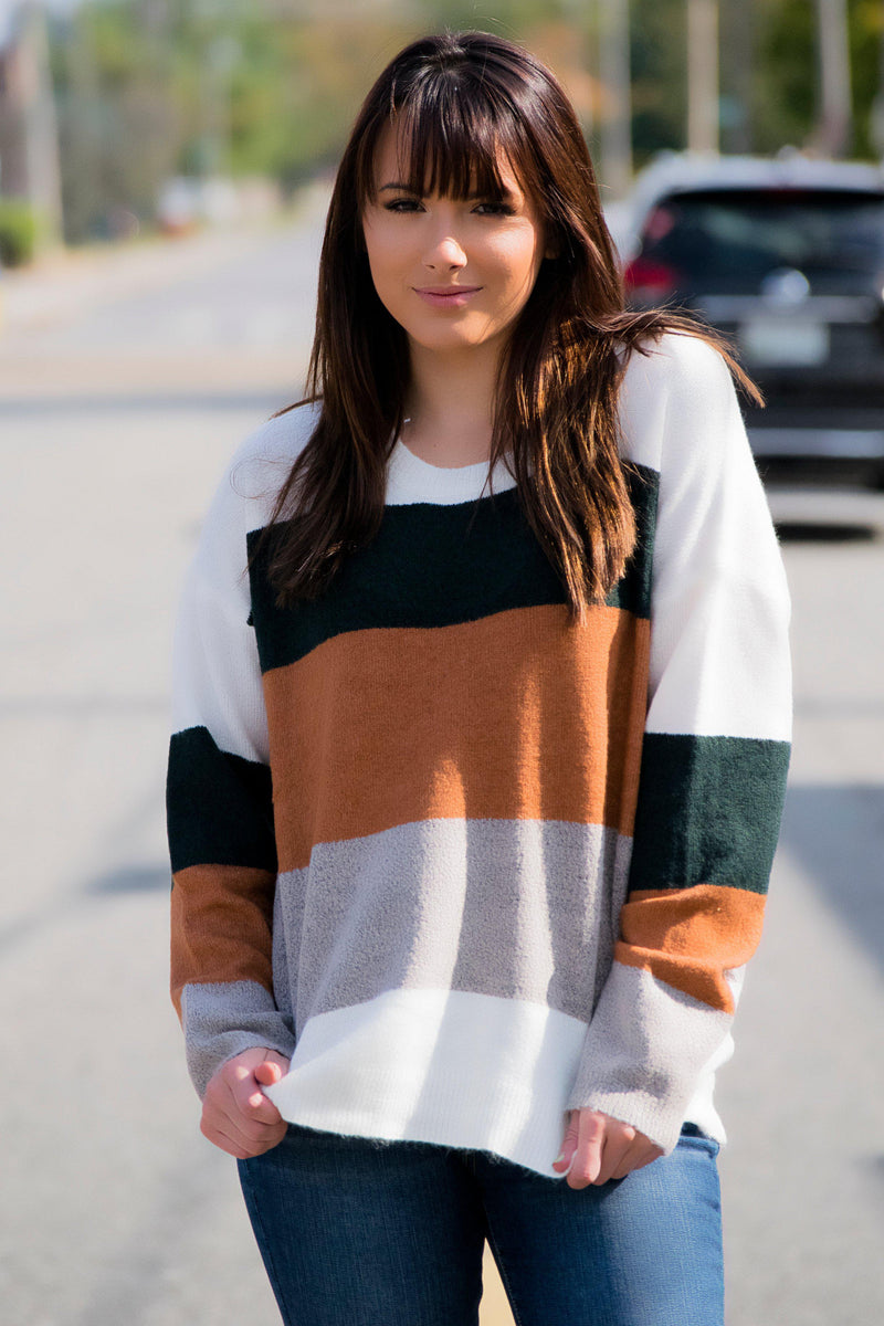 Mountain Escape Sweater - Green/Camel - 512 Boutique