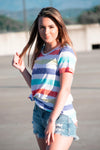 Navy/Coral Striped Tee - 512 Boutique
