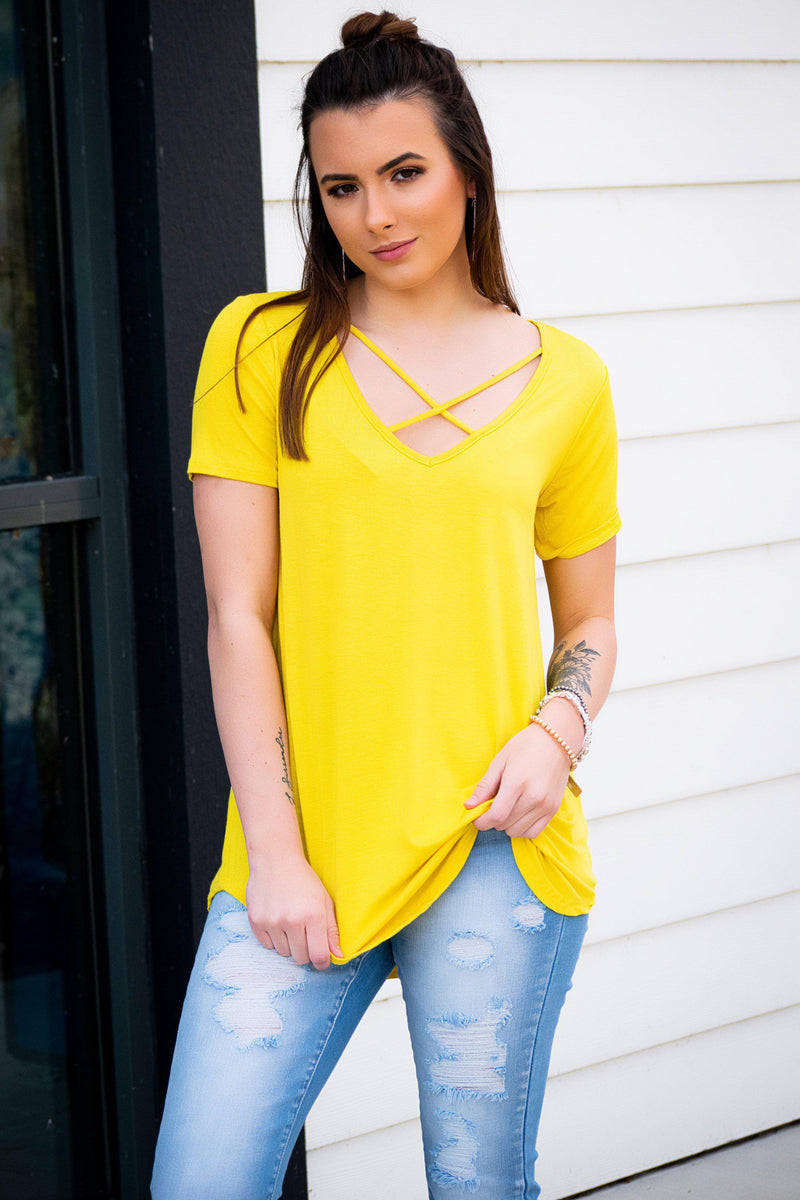 Cross My Heart Top- Sunshine - 512 Boutique